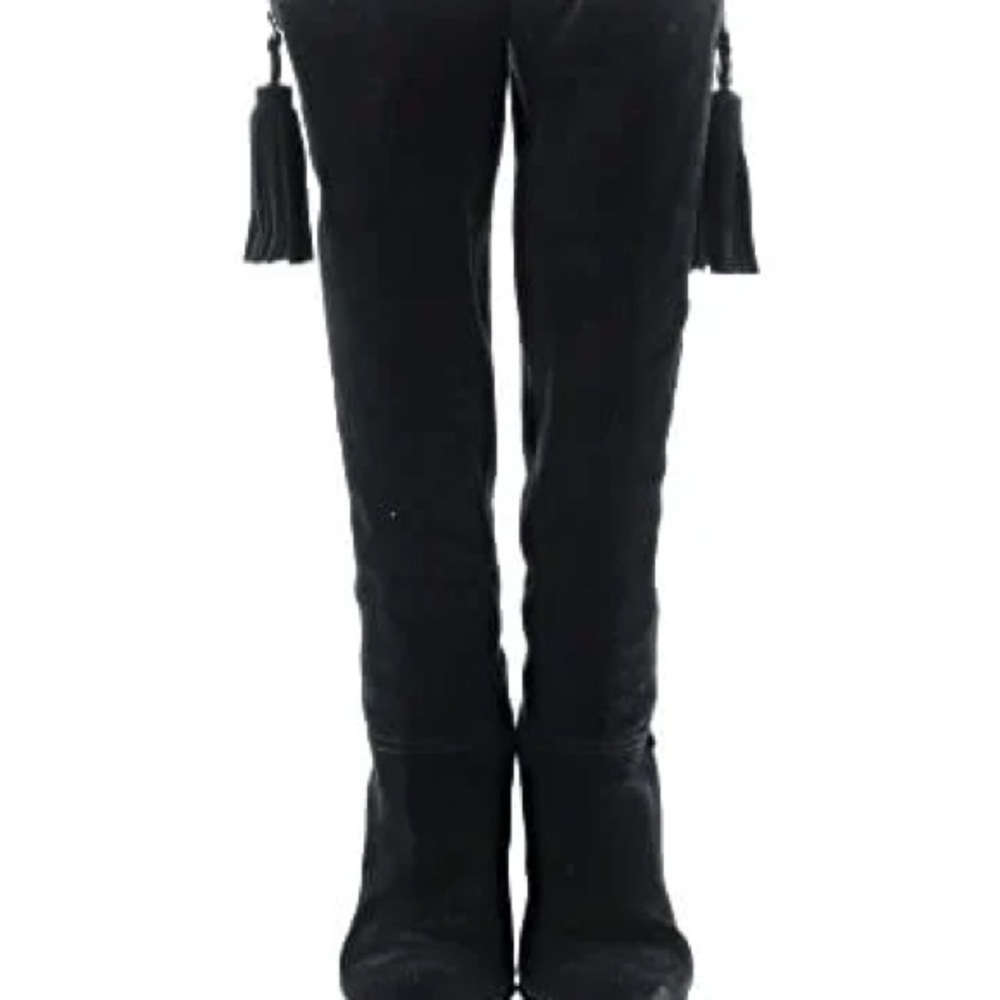 Chloe Black Suede knee high boots with Tassels Women's 6.5